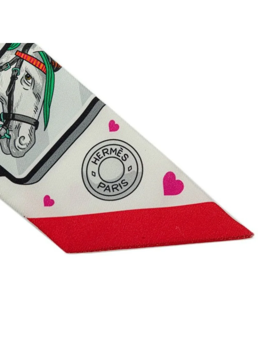 Hermes Twilly Story Scarf White Red Multicolor Silk